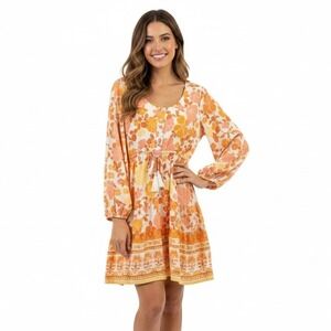 Petal And Pup Tiered Mini Dress 10 Orange Floral BOHO Cottagecore Flowy Romantic